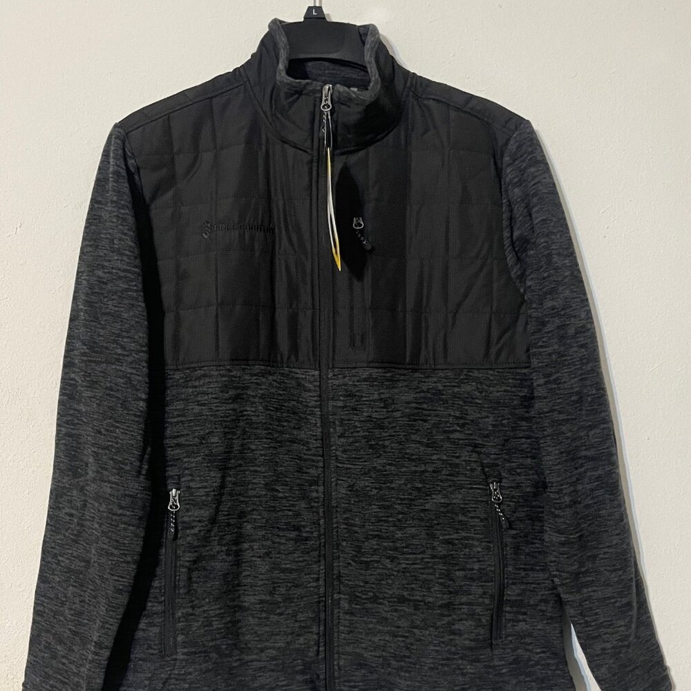 New Free Country Men Overlay Fleece Jacket, Charcoal/black, Size: M, L, XL, XXL